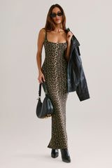 Modal Square-Neck Bodycon Midi Dress in Leopard Print