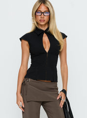 Yalanda Cut Out Collared Top Black