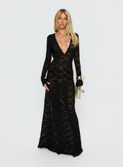 Delwyn Lace Backless Maxi Dress Black