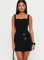 Jackelyn Bonded Buckle Mini Dress Black