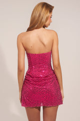 Embellished Draped Strapless A-Line Mini Dress in Hot Pink