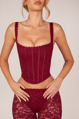 Lace-Up Corset Top in Cherry Red