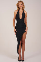 Halterneck Split Hem Midaxi Dress in Black