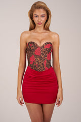 Bandeau Draped Skirt Mini Dress in Rose Leopard Print