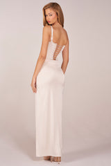 Corseted Thigh-High Split Maxi Dress in Ivory