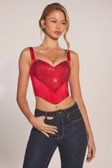 Sweetheart-Neck Lace-Up Corset Top in Rose Red
