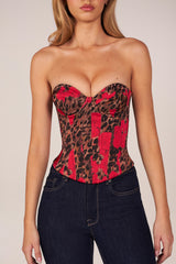 Bandeau Lace-Up Corset Top  in Rose Leopard Print