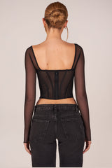 Corset Long-Sleeve Top in Black