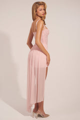 Corseted Draped Mini Dress in Blush Pink