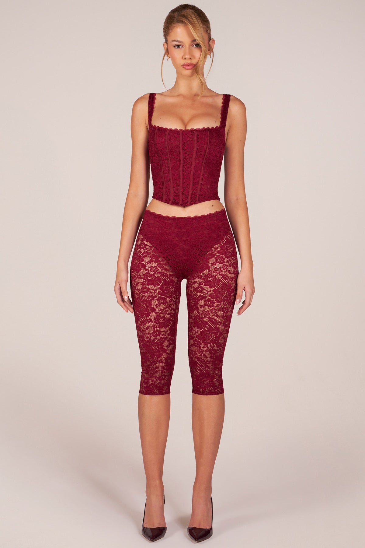 Laced Capri Trousers  in Cherry Red