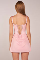 Lace-Up Draped Mini Dress in Blush Pink
