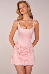 Lace-Up Draped Mini Dress in Blush Pink