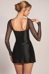 Long-Sleeve Draped Mini Dress in Black