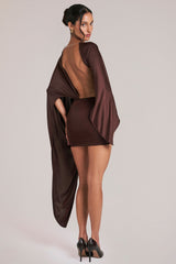 Draped Cape Mini Dress  in Chocolate Brown