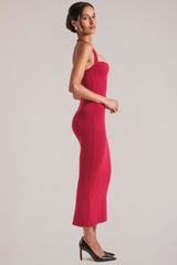 Halterneck Midaxi Dress in Cherry Red