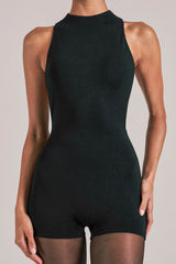 High-Neck Romper  in Black