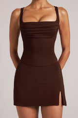 Square-Neck Top  in Chocolate Brown