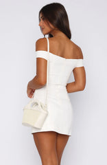 Private Planes Off Shoulder Mini Dress White