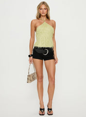 Dashae Fluffy Arrowneck Top Green