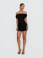 Bonnee Off Shoulder Lace Mini Dress Black