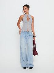 Tiarra Keyhole Sleeveless Top White Stripe