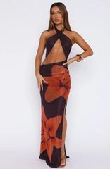 You Give Me Fever Halter Maxi Dress Tangerine Twist