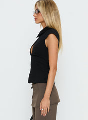 Yalanda Cut Out Collared Top Black
