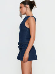 Kainer Denim Buckle Mini Dress Dark Blue Wash