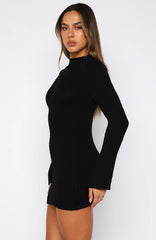Get On Down Long Sleeve Knit Mini Dress Black
