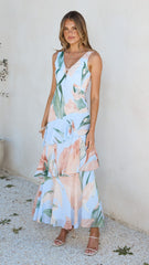 Reina Tiered Maxi Dress - Blue Floral