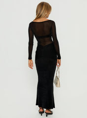 Joceline Long Sleeve Sheer Maxi Dress Black Shimmer