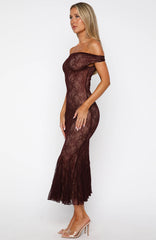 Defied The Odds Off Shoulder Lace Maxi Dress Wine
