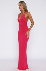 Waste A Moment Halter Maxi Dress Hot Pink