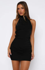Just Small Talk Halter Mini Dress Black