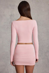 Modal Ruched Mid-Rise Mini Skirt in Pink